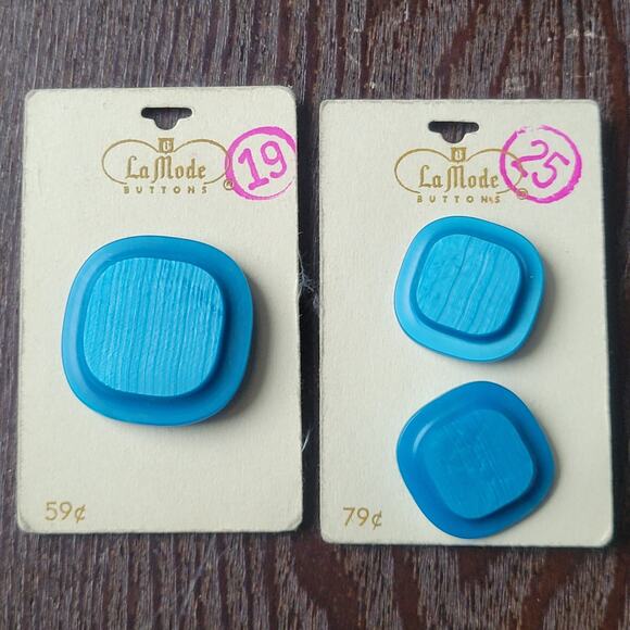 Vintage La Mode Button Set, 3D Stacked Blue Buttons | 30mm + 22mm - Picture 1 of 6